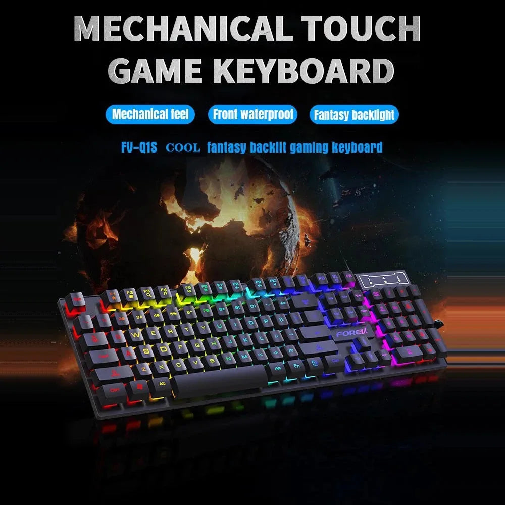 104 Keys Mechanical Feel Keyboard Wired Gaming Keyboard for Laptop PC Ergonomics RGB Backlit 61Key Cyan Axis Keycaps Keyboard