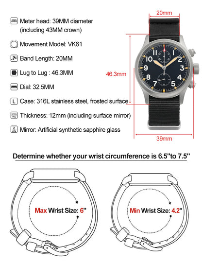 Militado ML1868 Watch - VK61 Quartz Movement 100m Waterproof Watches Men Stainless Steel Chronograph Sapphire Crystal Wristwatch