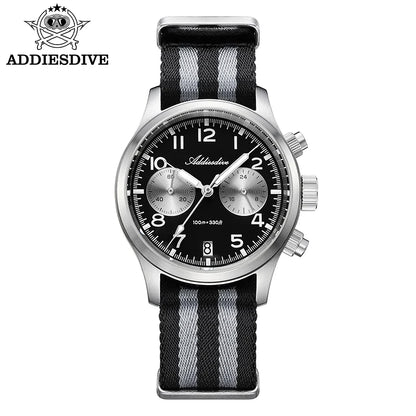 ADDIESDIVE 2025 New Panda Eye Men's Watches Retro Luxury VK64 Quartz Watch For Men Sport Chronograph 100M Waterproof Luminous
