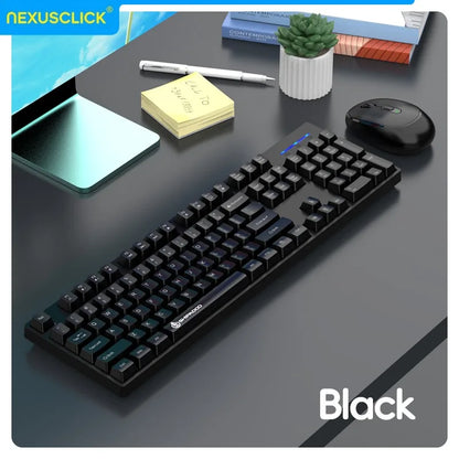NexusClick Wireless Gaming Office Keyboard & Mouse Set Smart Power Saving Full Size 104 Keys 1600DPI Adjustable USB for Laptop PC