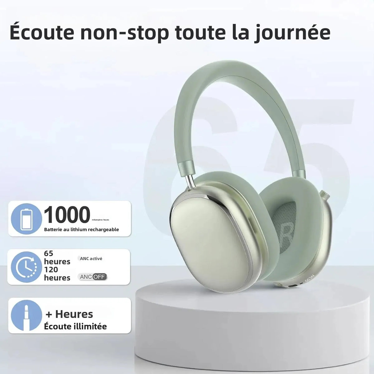 NC95 Hybrid Active Noise Cancelling Headphones Wireless Bluetooth 6.0 Over Ear Headphones with 65H Playtime, Hi-Res Audio, Knob Control