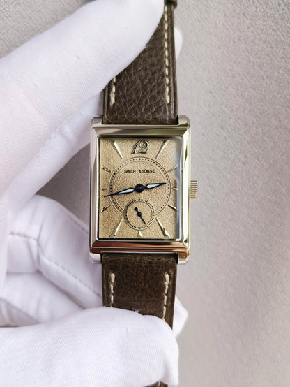 2026 Specht&Söhne Ultra Thin 7.5mm Rectangular Watch Japan Quartz Movt Small Seconds Sandblasted Dial Grey Leather Strap Watch