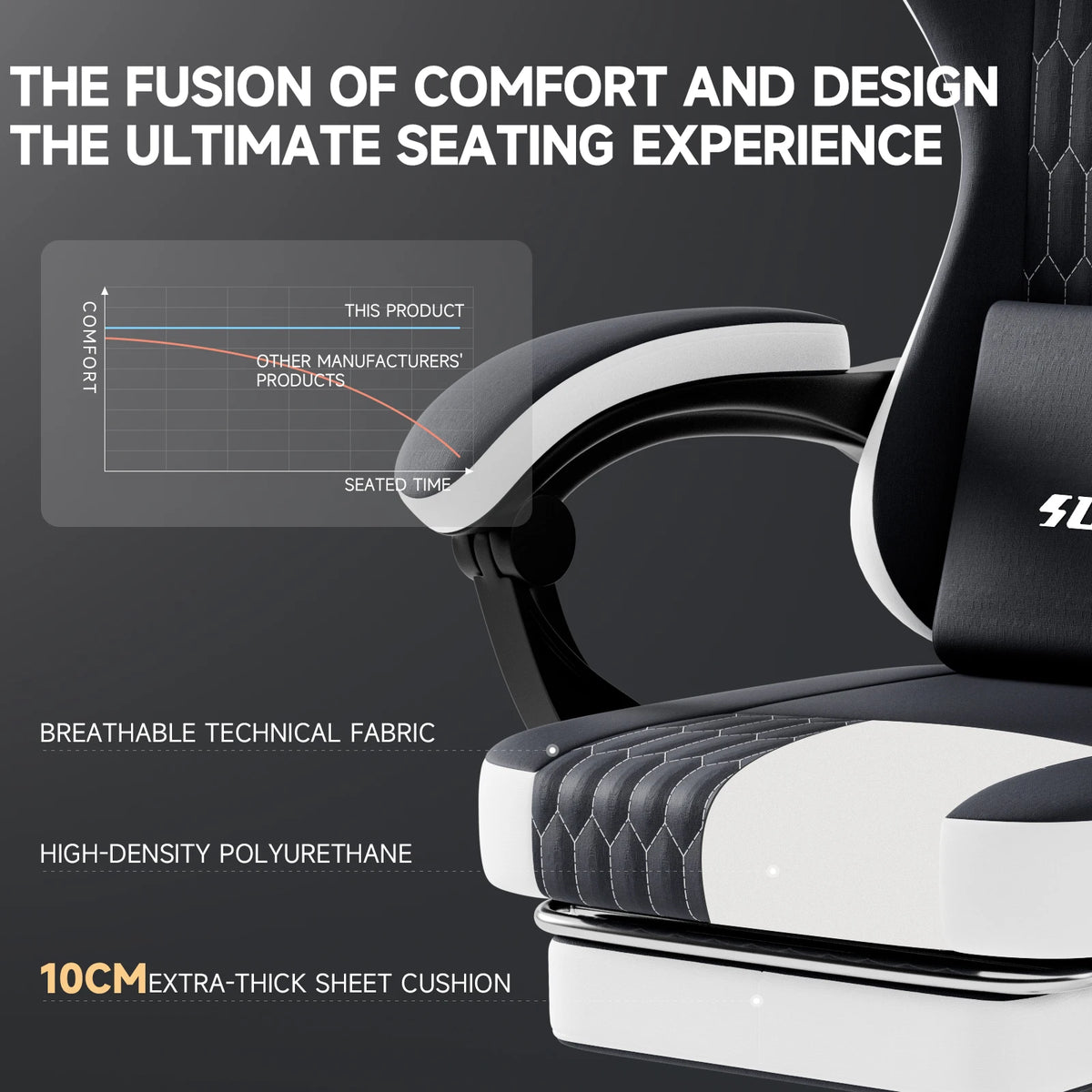 SUKIDA Gaming Chair Ergonomic Gamer Chair with Footrest, Adjustable Lumbar Support Pillow, Reclining Office Chair for Gaming & Work