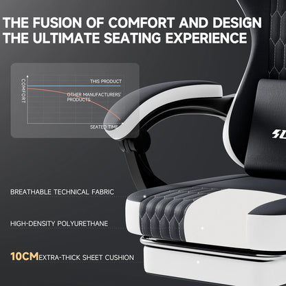 SUKIDA Gaming Chair Ergonomic Gamer Chair with Footrest, Adjustable Lumbar Support Pillow, Reclining Office Chair for Gaming & Work