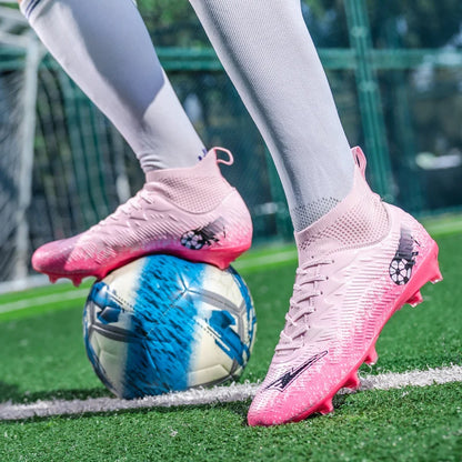 Men Women Football Boots High-top Non-Slip Soccer Sneakers Breathable Futsal Training Shoes Outdoor Grass Ankle Soccer Cleats