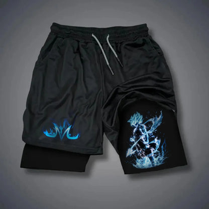 2026 Summer Dragon Ball Goku Anime Gym Shorts Men Double-layer 2-in-1 Sports Pants New Summer Japanese Cartoon Print Beach Pants