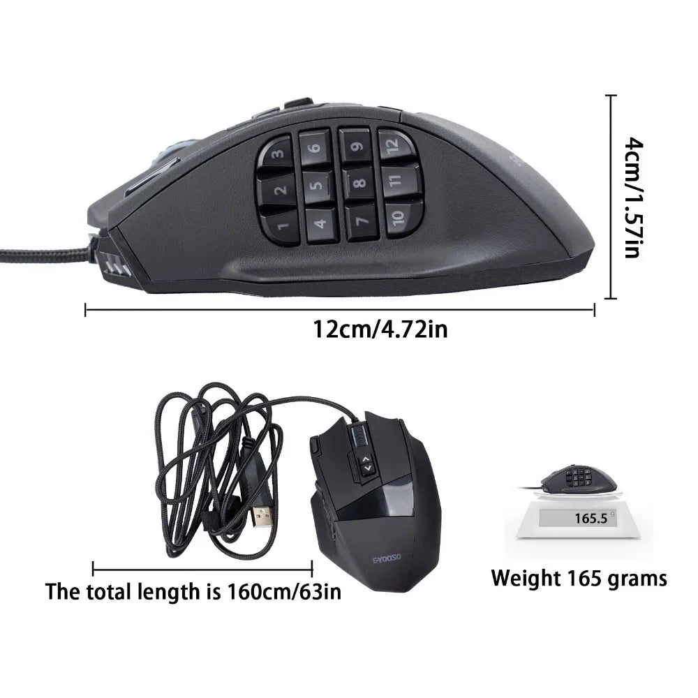 Mouse gaming programmabile E-YOOSO X-39, mouse RGB cablato con 18 pulsanti, 8 pesi removibili, 5 DPI, impugnatura ergonomica per computer