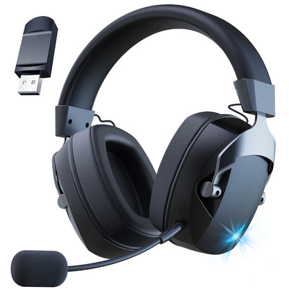 Gaming Headset with Detachable Noise Cancelling Microphone – 3 Mode Wireless Bluetooth 5.3 2.4G USB & 3.5mm Wired Gaming Headset with 50mm Drivers
