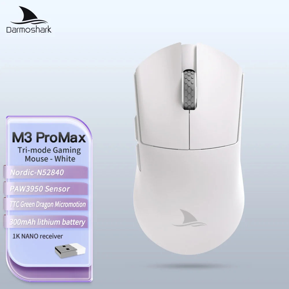Ratón gaming Darmoshark M3Pro 2.4G BT inalámbrico trimodo con sensor PAW3395 N52840, 26000DPI, para manos grandes, controlador macro para gaming