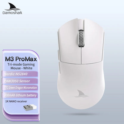 Ratón gaming Darmoshark M3Pro 2.4G BT inalámbrico trimodo con sensor PAW3395 N52840, 26000DPI, para manos grandes, controlador macro para gaming