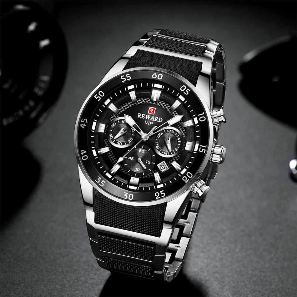 REWARD Relogios Masculino 81011M Sports Silicone Quartz Men's Watch Waterproof Calendar Chronograph Luminous Watches Men Часы