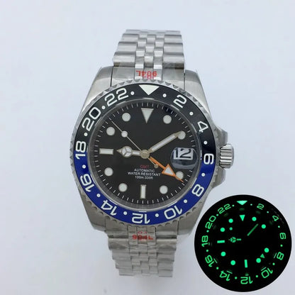 BLIGER 40mm NH34 GMT Watch For Men Mechanical Wristwatch Luminous Bezel Sapphire Glass Stainless Steel Bracelet Reloj Hombre