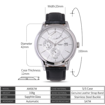 BERNY Luxury Automatic Mechanical Watch for Men Calendar Sapphire MIYOTA 9110 Dress Business Wristwatch High-end Men's Watches