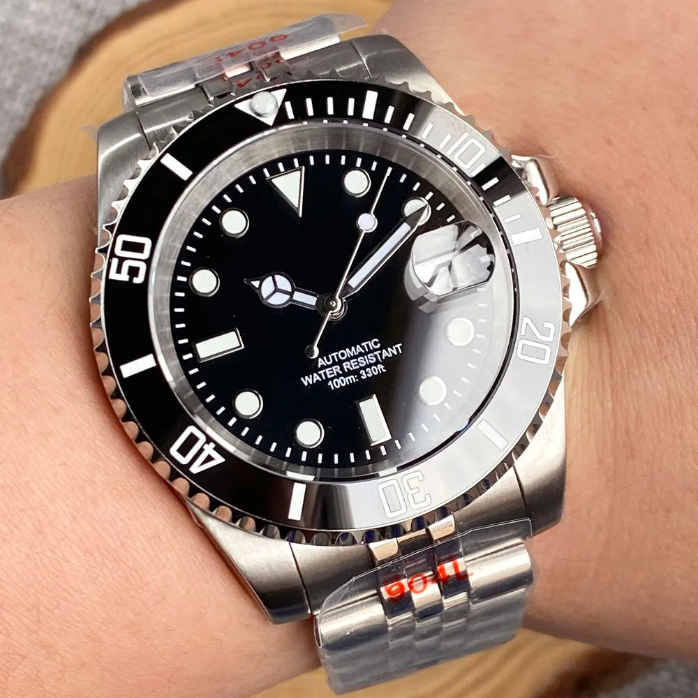 Miyota 8215 PT5000 Stainless Steel 40mm Dive Automatic Men Watch Sapphire Crystal Rotating Bezel Luminous Mechanical Wristwatch