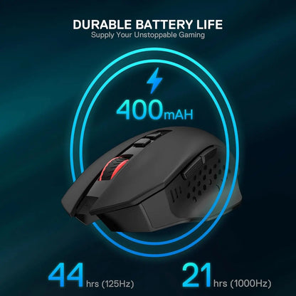 Redragon M656 MAX 3-Mode Wireless Gaming Mouse, 10000 DPI Rechargeable RGB Gaming Mouse with 7 Programmable Buttons, Bluetooth, 2.4GHz & Wired Connectivity