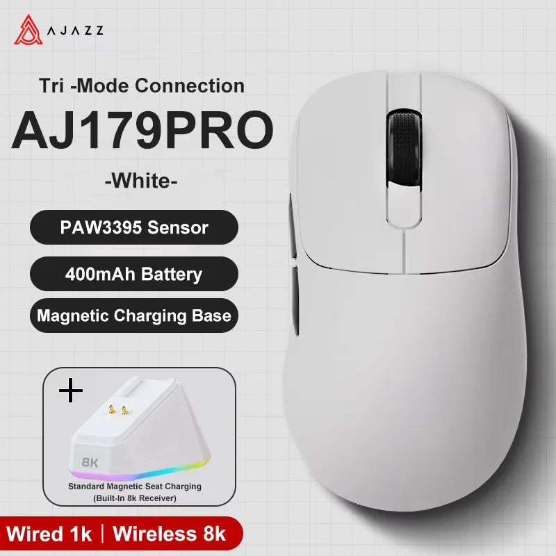 AJAZZ AJ179 V2 MAX Tri-Mode Wireless Gaming Mouse, 56g Lightweight PAW3311 Sensor, 12000 DPI, Rechargeable Right-Hand Gaming Mouse