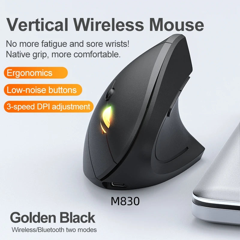 Mouse verticale wireless Bluetooth 2.4G ricaricabile ergonomico 1600DPI regolabile da gaming 6 pulsanti per laptop PC computer