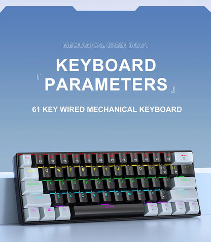 APAYADO K61 60% mini drátová herní mechanická klávesnice Phantom RGB, 61 kláves, červené/modré spínače, ergonomická, přenosná pro PC/notebook
