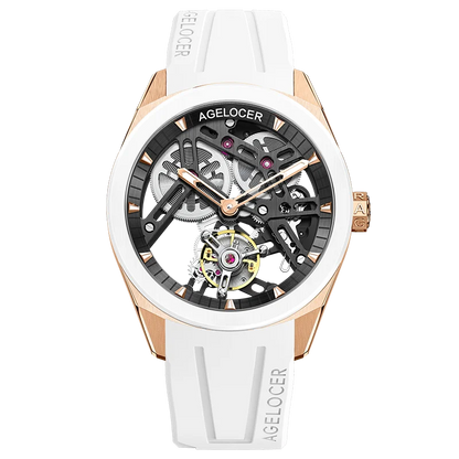 AGELOCER Original Tourbillon Watch Ceramic Bezel Men's Vogue Luxury Skeleton Manual Mechanical Watch Birthday Gift for Men