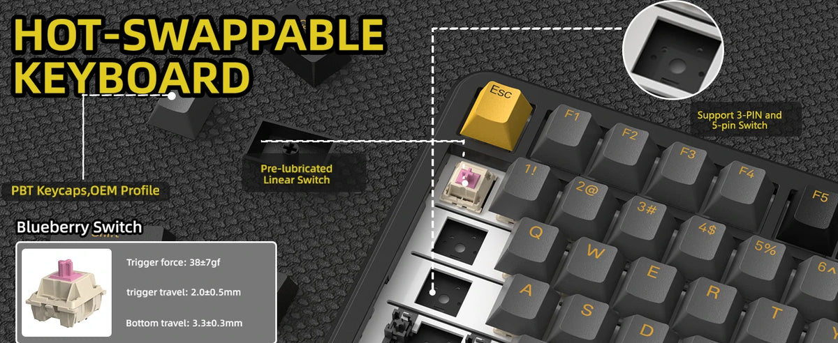 ATTACK SHARK X85 Pro 75% Mechanical Keyboard Wireless RGB Gaming Keyboard with Display Screen, Knob, Hot Swappable Gasket Mount, Bluetooth, 2.4GHz & Wired