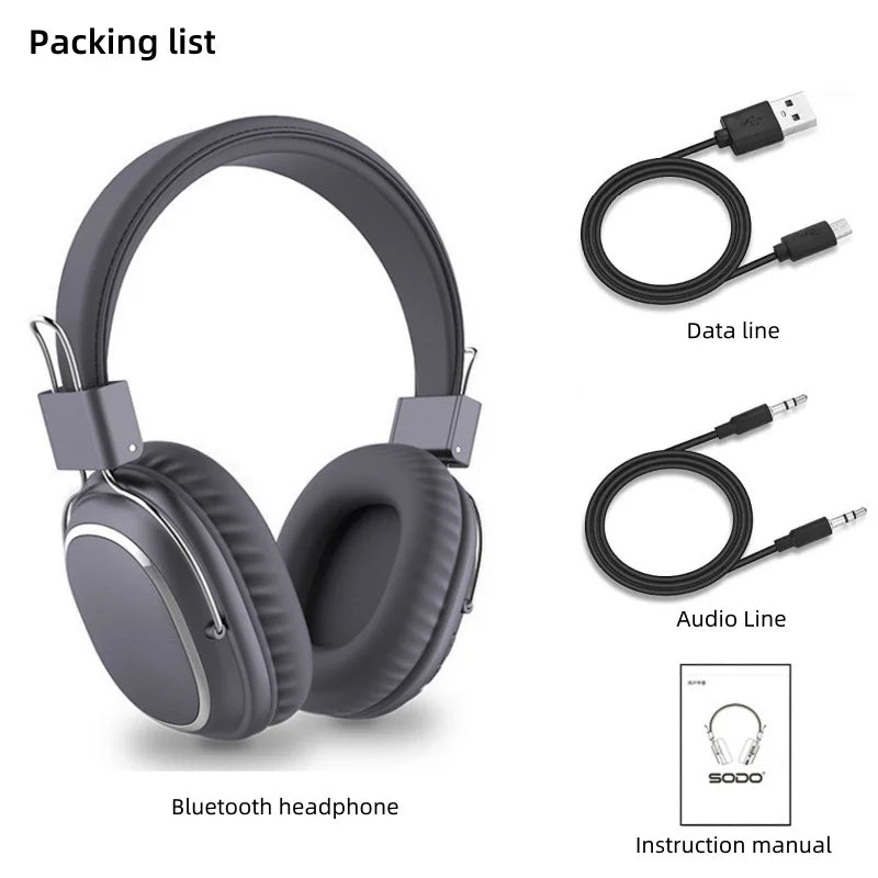 SODO SD-1004 Wireless Bluetooth 5.3 Headphones, Foldable HiFi Stereo Over-Ear Headphones with Mic, 40mm Driver, TF Card & FM Radio