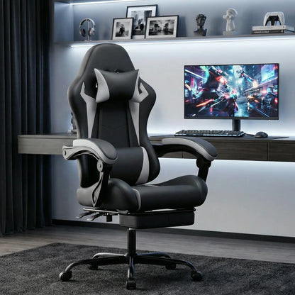 Comanlai Gaming Chair with Footrest Ergonomic High Back Gaming Chair, Adjustable Headrest & Lumbar Support, PU Leather Swivel Computer Gaming Chair for Office & Home