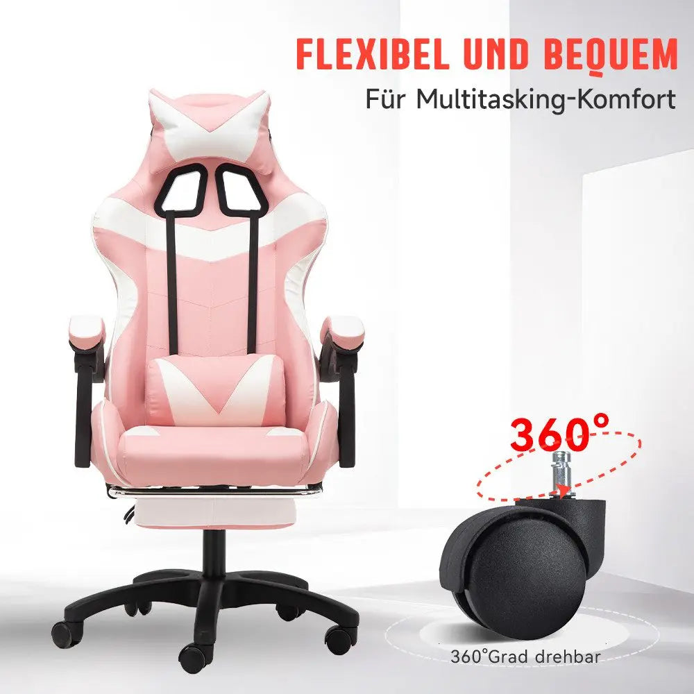 Gaming Chair Ergonomic Cat Ear Gaming Chair with Adjustable Armrests, Reclining Office Chair, Height Adjustable Computer Chair with Pillows