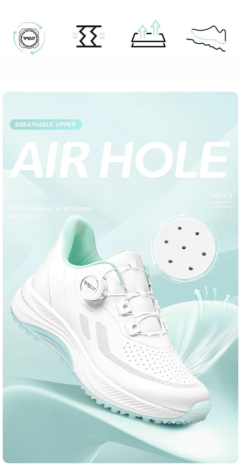PGM Women Golf Shoes Summer Breathable Knob Shoelaces Height Increase Anti Slip Korean Outdoor Sports Sneakers XZ417