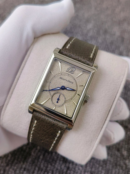 2026 Specht&Söhne Ultra Thin 7.5mm Rectangular Watch Japan Quartz Movt Small Seconds Sandblasted Dial Grey Leather Strap Watch