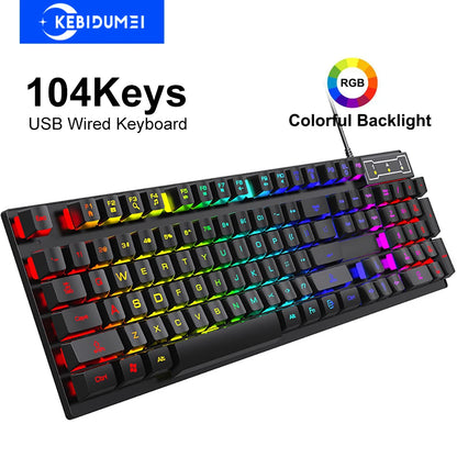 104Keys Wired Keyboard RGB Colorful Gaming Keyboard USB Wired Keyboard Standard Keyboard for PC Laptop Android Windows Mac OS