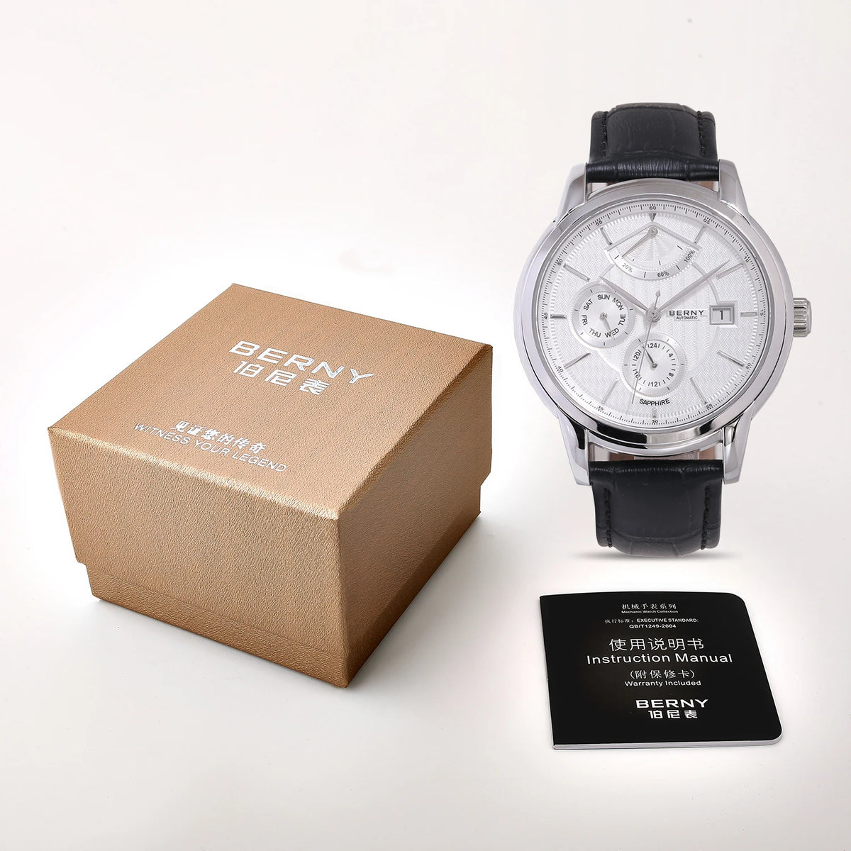 BERNY Luxury Automatic Mechanical Watch for Men Calendar Sapphire MIYOTA 9110 Dress Business Wristwatch High-end Men's Watches