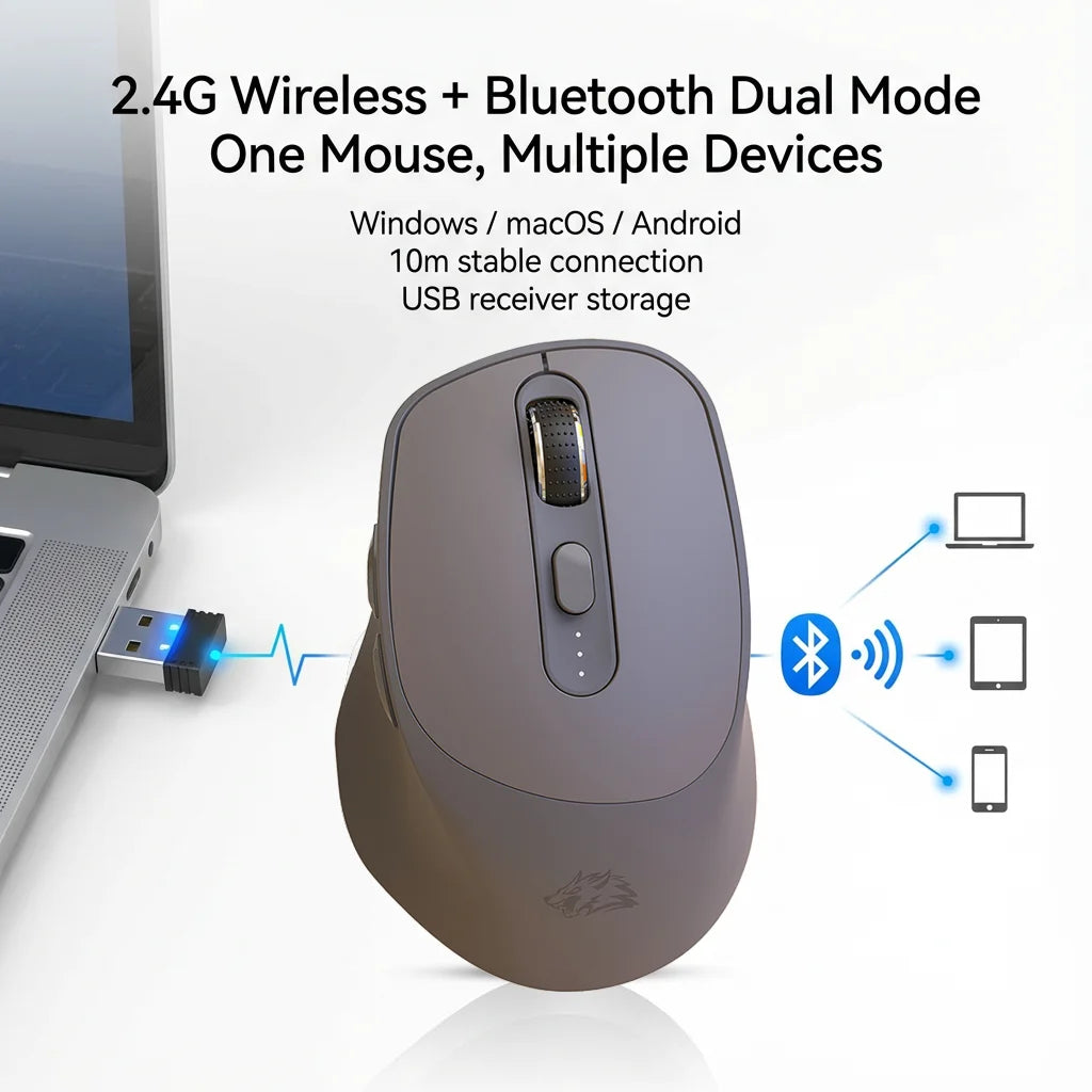 Mouse wireless FREEWOLF X7 Bluetooth 2.4G dual mode silenzioso ricaricabile 4000DPI con indicatore batteria ergonomico per PC Mac laptop