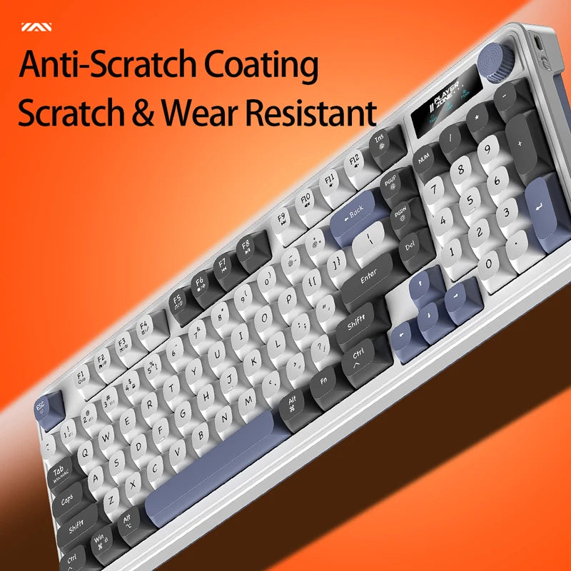 98 key Wireless Keyboard Knob Control BT/2.4g/Wired,RGB LED Backlight Display,2000mA Battery for PC/Laptop