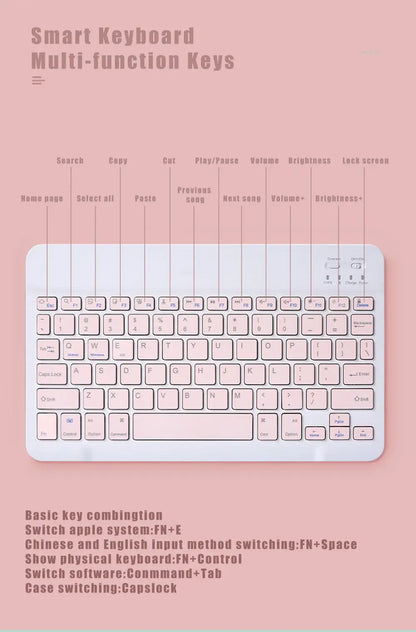 Spanish Russian Arabic Korean Portable 10 Inch Wireless Keyboard and Keyboard Set for iPad Samsung Tablet Laptop iOS Android