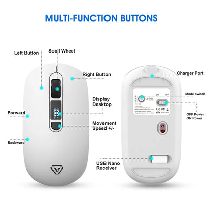 Lenovo Wireless Mouse Bluetooth 2.4G With Smart Display Silent Portable Silent Click Mouse Rechargeable Office Computers Laptops
