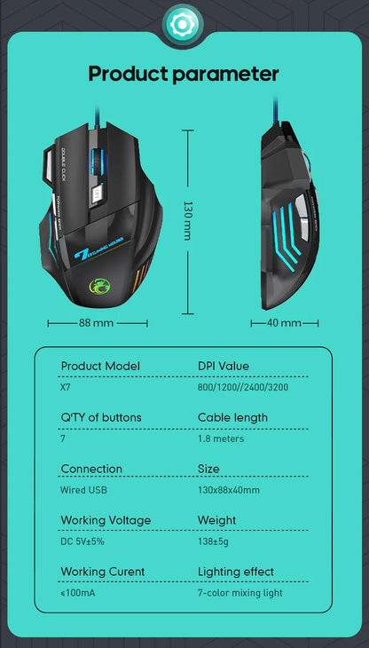 Mouse da gaming cablato USB a 4 tasti Generation, mouse da gaming ergonomico 2400DPI con retroilluminazione RGB e sensore ottico ad alta precisione