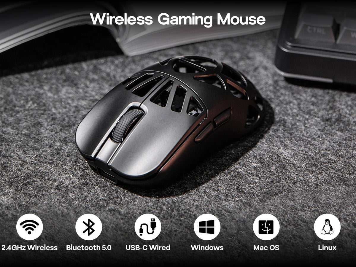 Mouse da gaming wireless EPOMAKER Carbon X cablato/2.4G/BT, da 400 a 30,000 DPI regolabili, con sensore PAW3950 per PC/Mac/Linux