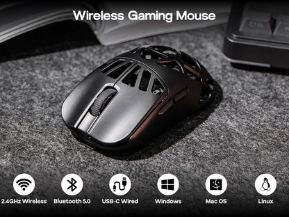 Mouse da gaming wireless EPOMAKER Carbon X cablato/2.4G/BT, da 400 a 30,000 DPI regolabili, con sensore PAW3950 per PC/Mac/Linux