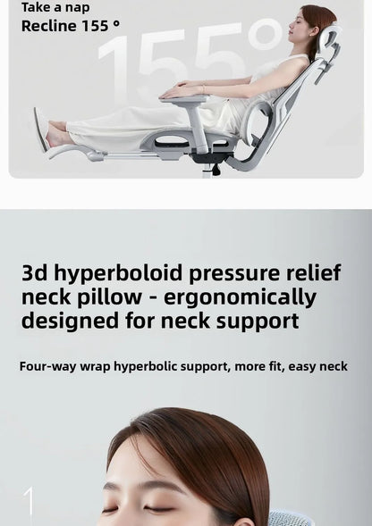 Nastavitelná ergonomická kancelářská židle ze síťoviny, prodyšná počítačová židle s vysokým opěradlem, 6D bederní opěrkou a výsuvnou podnožkou
