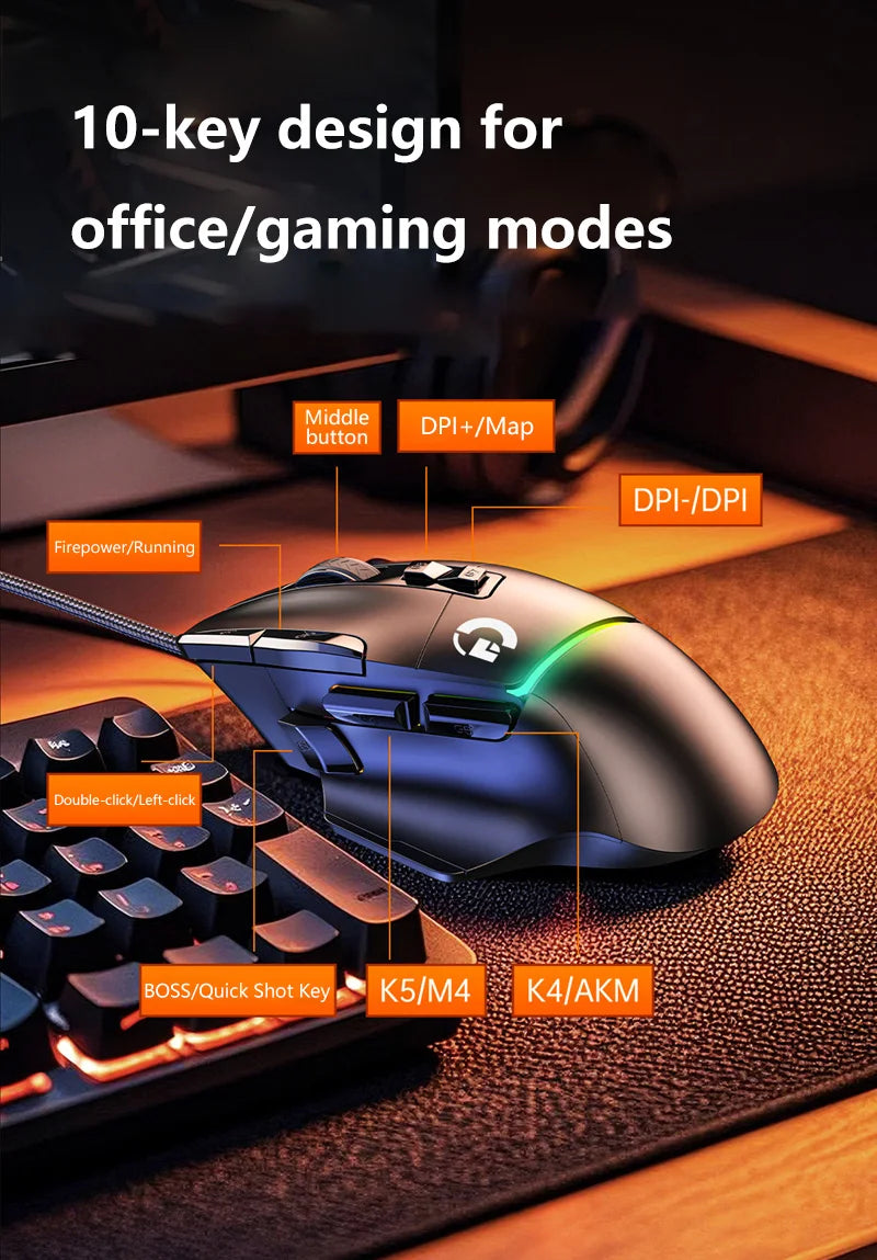 Wireless Gaming Mouse Bluetooth Rechargeable RGB Gaming Mouse with Optical Sensor, Programmable Wireless Gaming Mouse for Windows, Wired & Tri-Mode