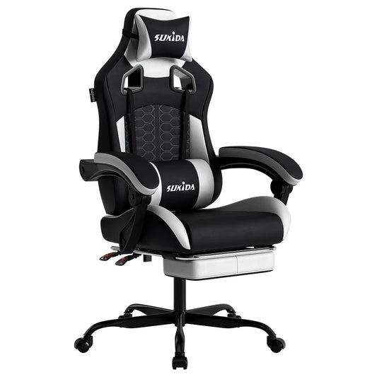 Cadeira Gaming Racing Ergonómica SUKIDA Giratória e Ajustável, com Apoio de Cabeça e Suporte Lombar para Escritório e Gaming