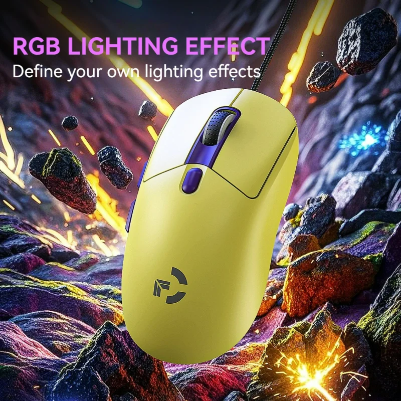 Ratón gaming con cable, 6 niveles de DPI ajustables hasta 12800DPI, chip A825 instantáneo, RGB, programación de macros, diseño ergonómico, ratón universal