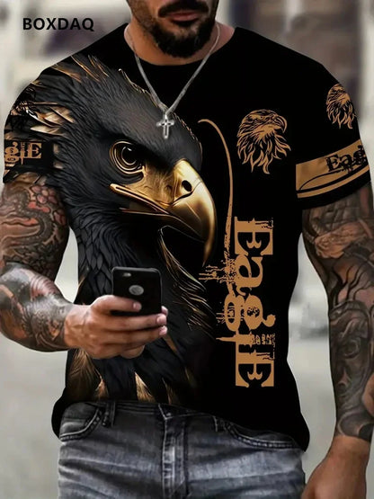 Pánské tričko Fashion Eagle, volný střih, kulatý výstřih, ležérní top s krátkým rukávem, 3D zvířecí potisk, street tričko, velká velikost 6XL, prodyšné tričko