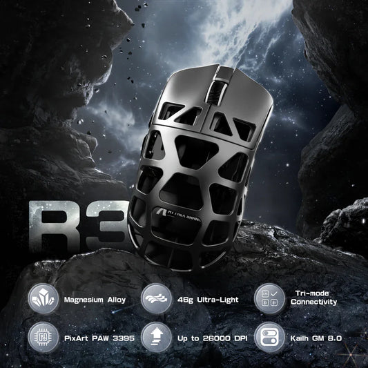 Gaming miška ATTACK SHARK R3 iz magnezijeve zlitine 8K SUPERLIGHT 8000Hz, 6 nastavljivih stopenj DPI do 26000, PAW3395, BT/2.4G brezžična/žična