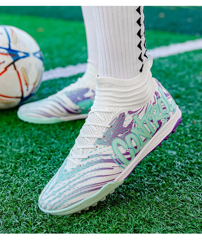 Pánské a dámské fotbalové kopačky na venkovní fotbal, protiskluzová obuv na fotbalové hřiště, ultralehké futsalové tenisky TF/FG s kolíky