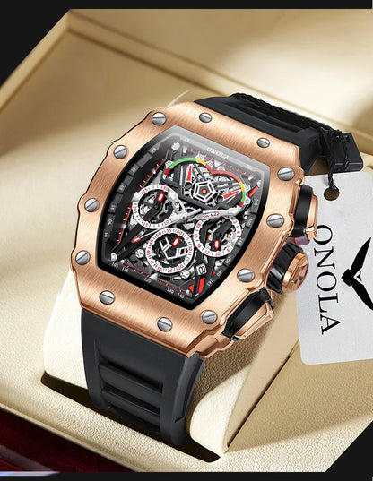 New Luxury Men Watch  ONOLA Fashion Fully Automatic Mechanical Watches Man Unique Design Waterproof Tape Watch Wristwatch