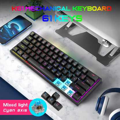104 Keys Mechanical Feel Keyboard Wired Gaming Keyboard for Laptop PC Ergonomics RGB Backlit 61Key Cyan Axis Keycaps Keyboard