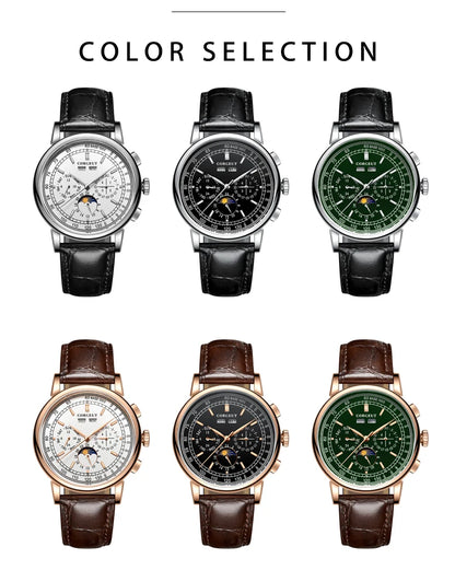 CORGEUT Automatic Mechanical Luxury Watches For Man Business Multification Date Day Month Year 316L Mechanical Men's Watches