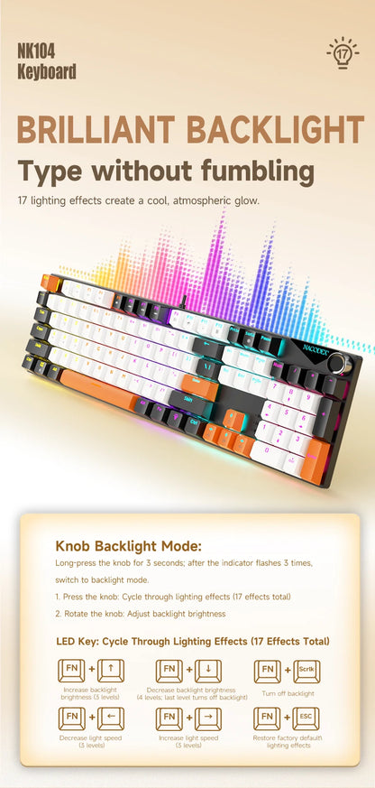 AJAZZ NK104 Wired Typing Mechanical Keyboard with Metal Knob Switch and Backlight Function for Laptops