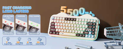 YUNZII C75 Wireless Mechanical Keyboard, 75% Creamy Hot Swap Custom RGB Keyboard, Gasket Cute Cake Design, for Win/Mac/Gaming